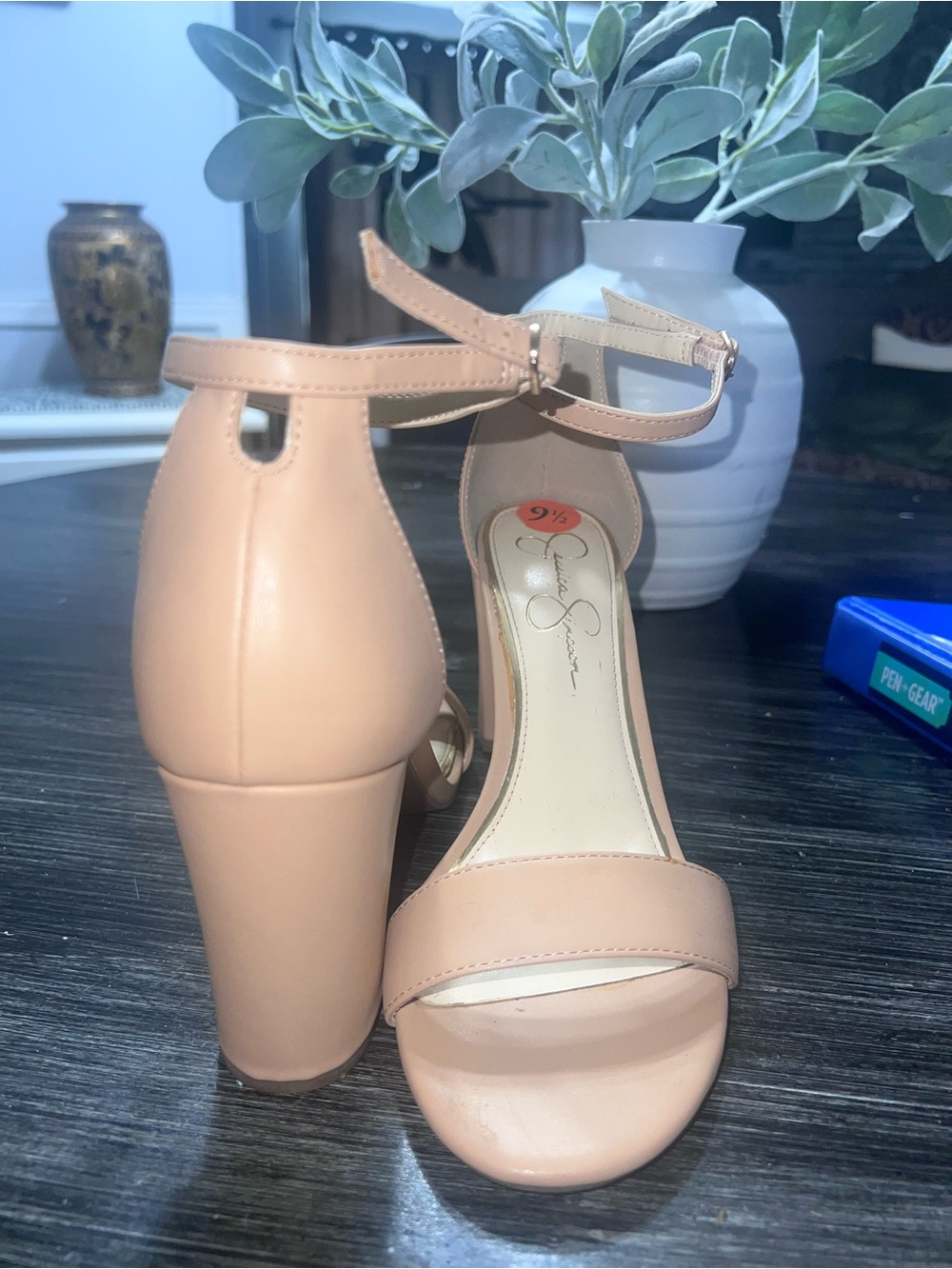 Jessica Simpson Blush/Nude Ankle-Strap Block Heel Sandals